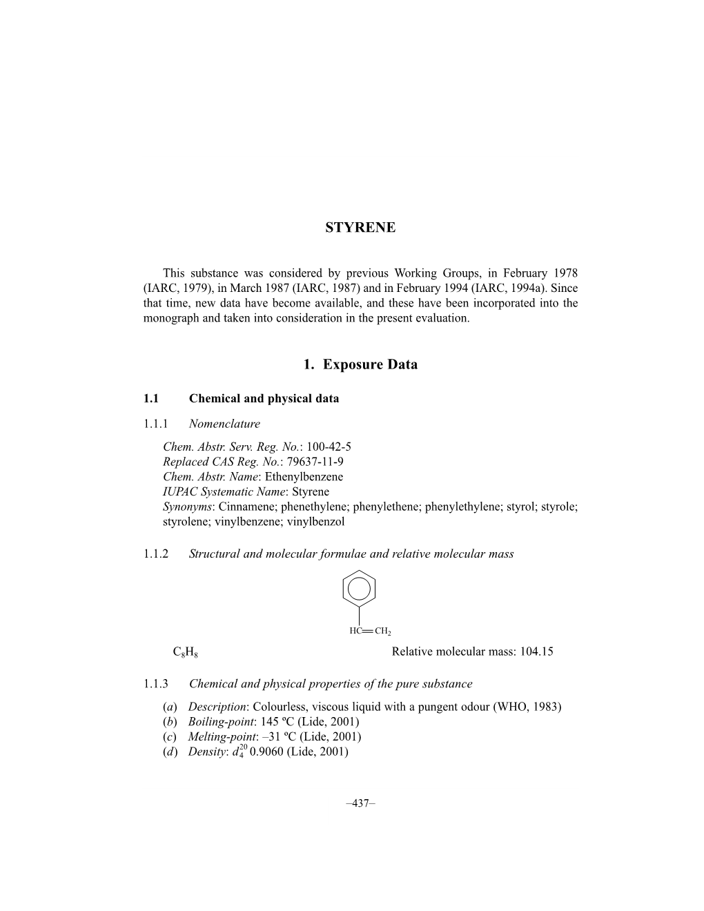 STYRENE 1. Exposure Data