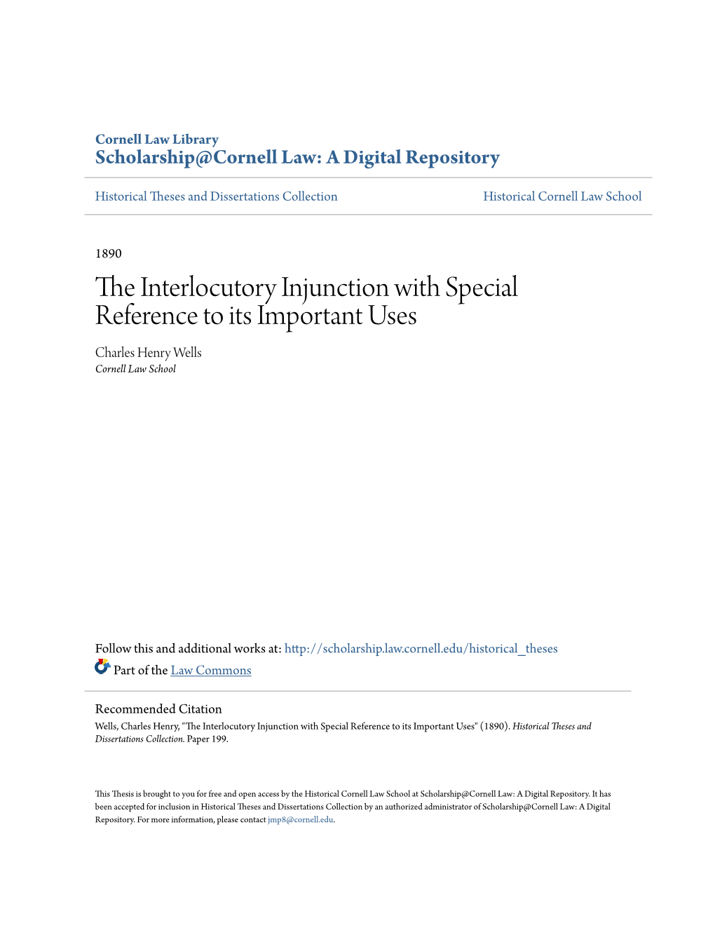 The Interlocutory Injunction with Special Reference to Its Important Uses