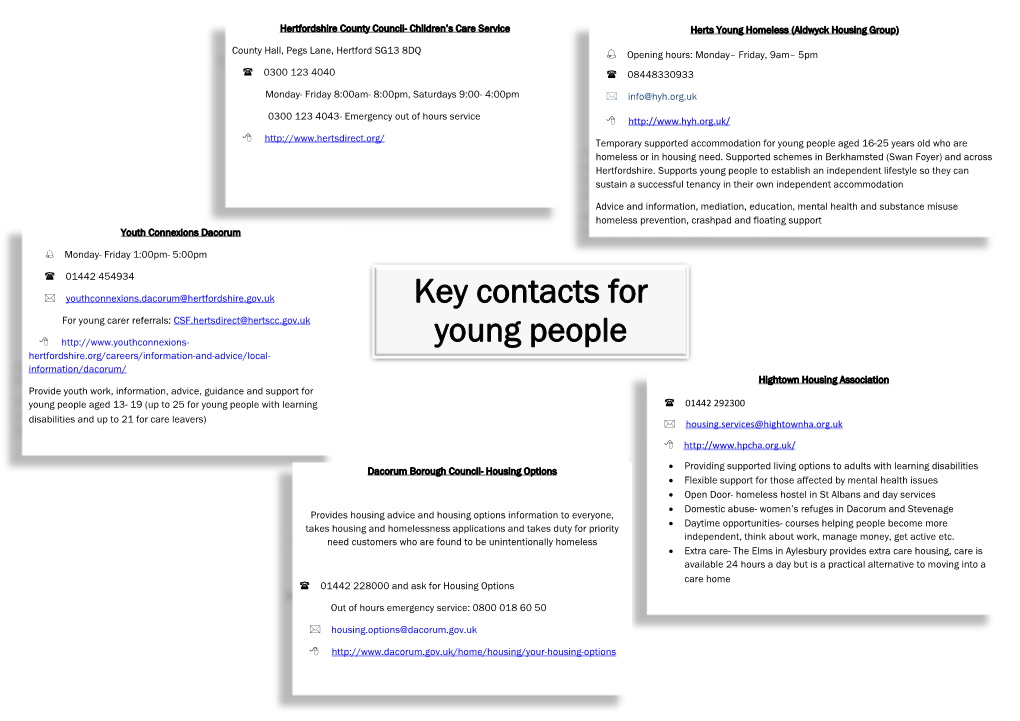 Key Contacts for Young People