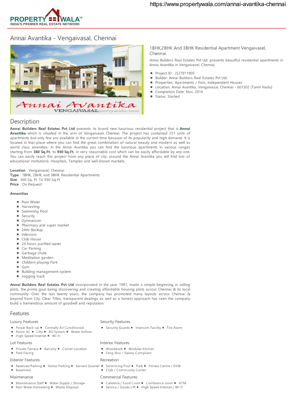 Annai Avantika - Vengaivasal, Chennai 1BHK,2BHK and 3BHK Residential Apartment Vengaivasel, Chennai