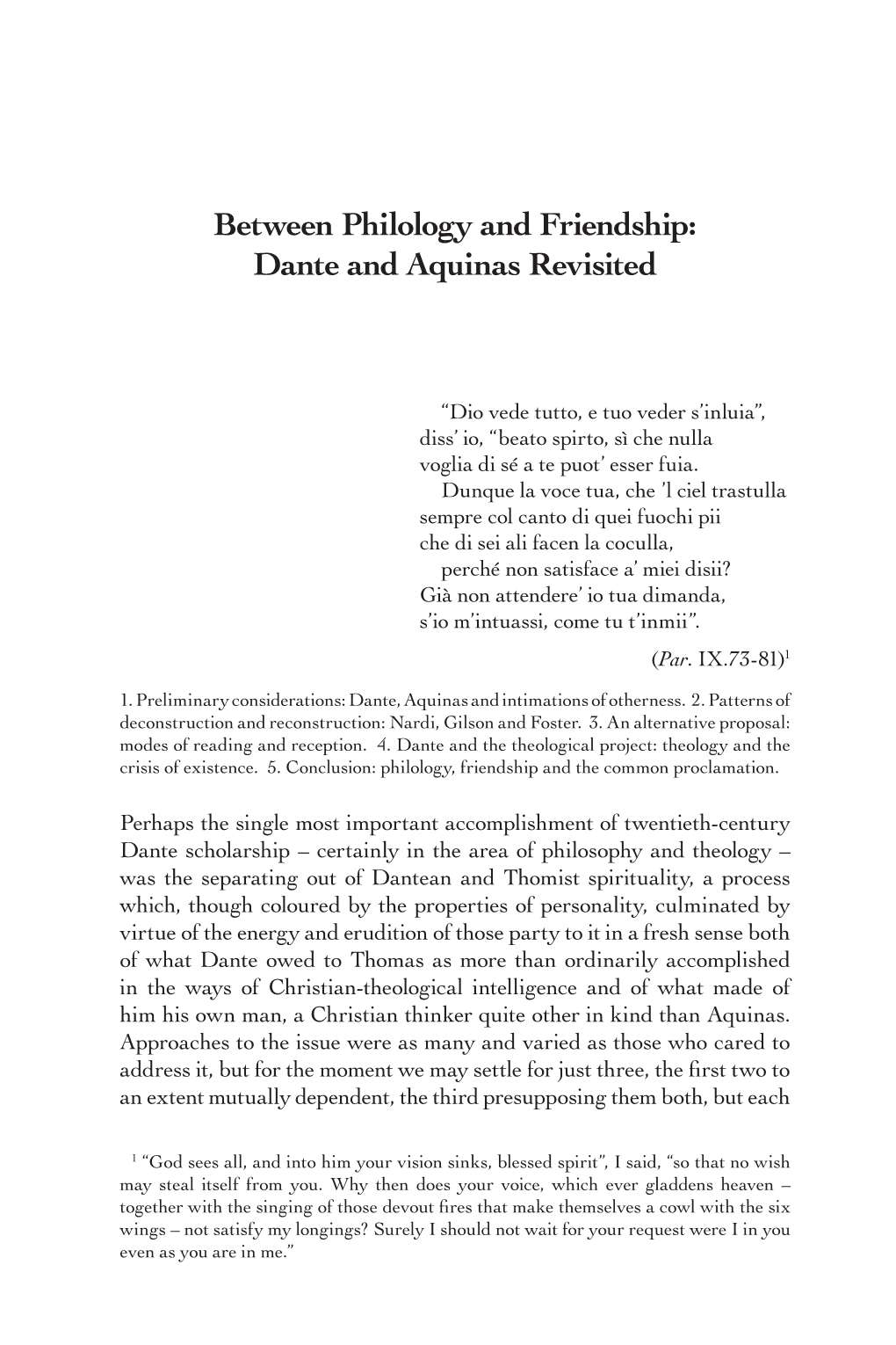 Between Philology and Friendship: Dante and Aquinas Revisited