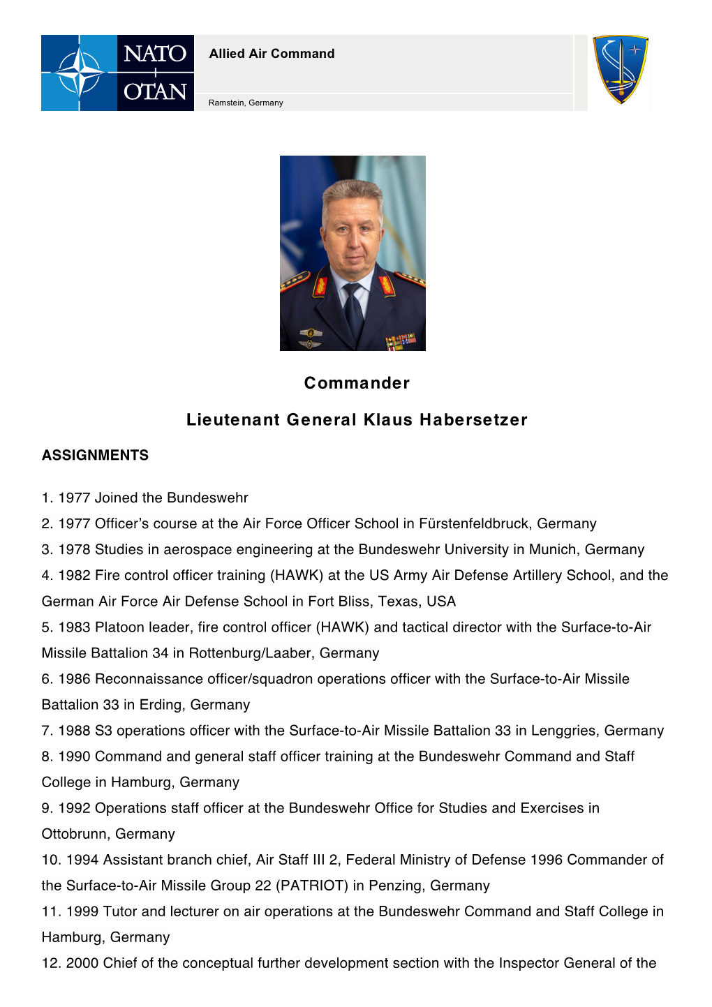 Commander Lieutenant General Klaus Habersetzer