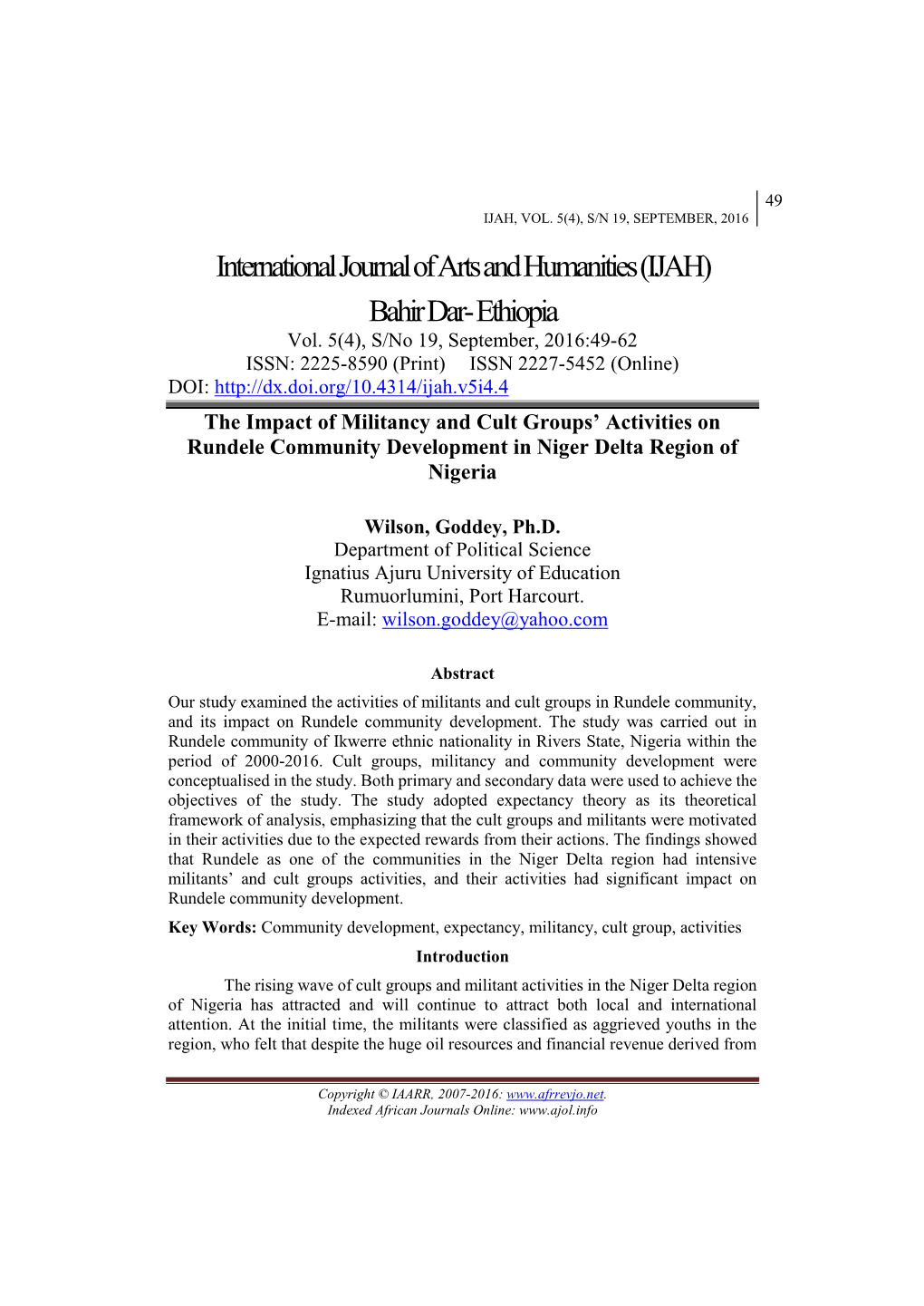 International Journal of Arts and Humanities(IJAH) Bahir Dar- Ethiopia