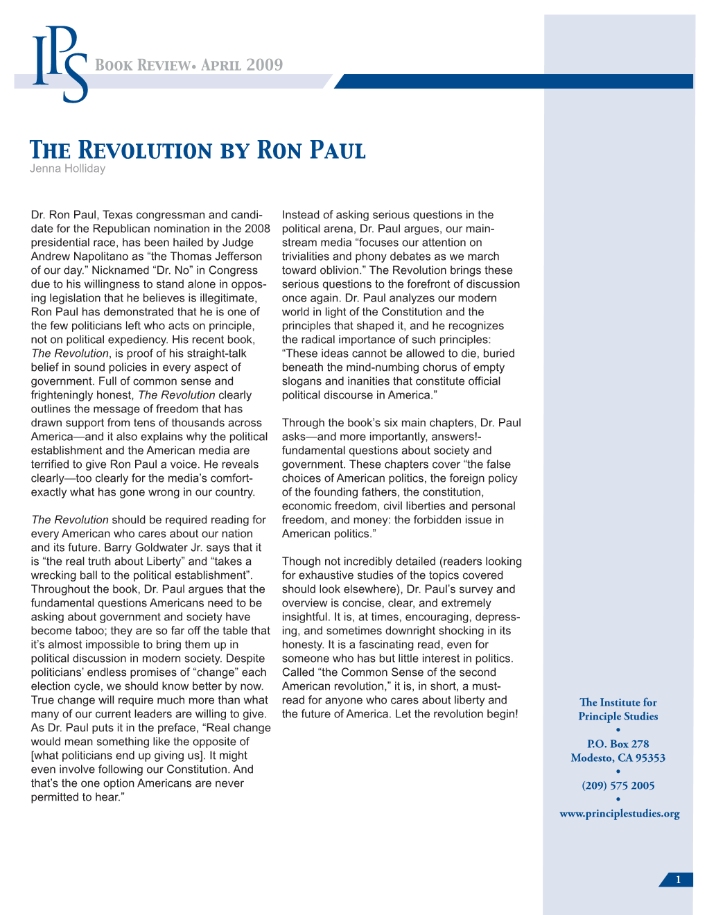 The Revolution by Ron Paul Jenna Holliday