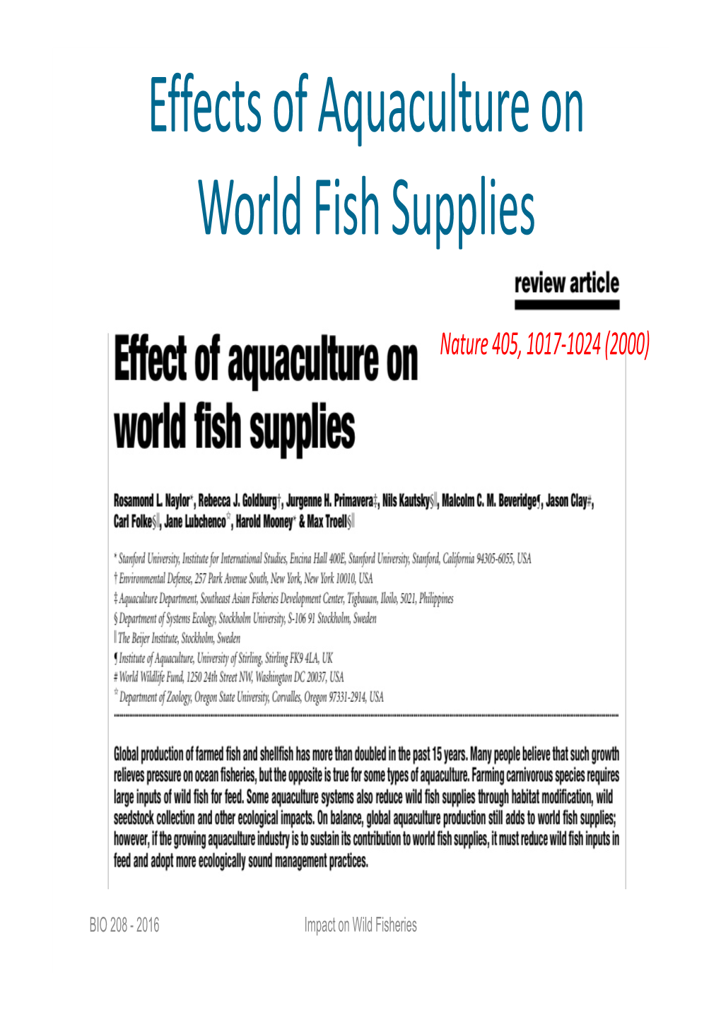 BIO208 8.0 Impact on Capture Fisheries