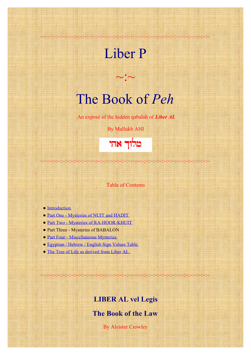 Liber P ~:~ the Book of Peh