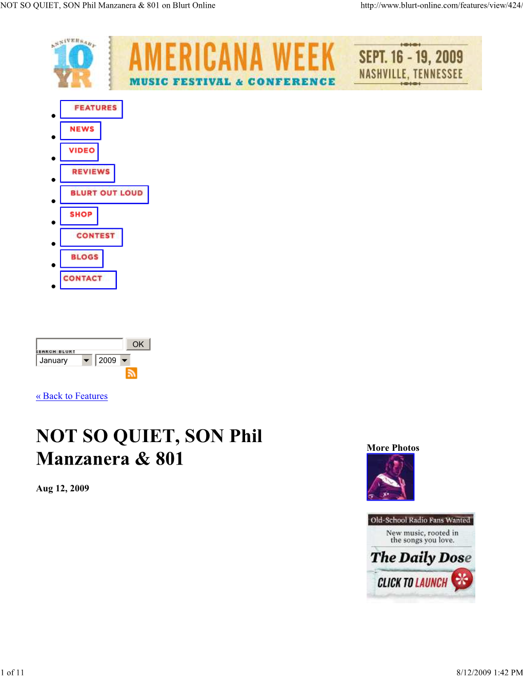 NOT SO QUIET, SON Phil Manzanera & 801 on Blurt Online