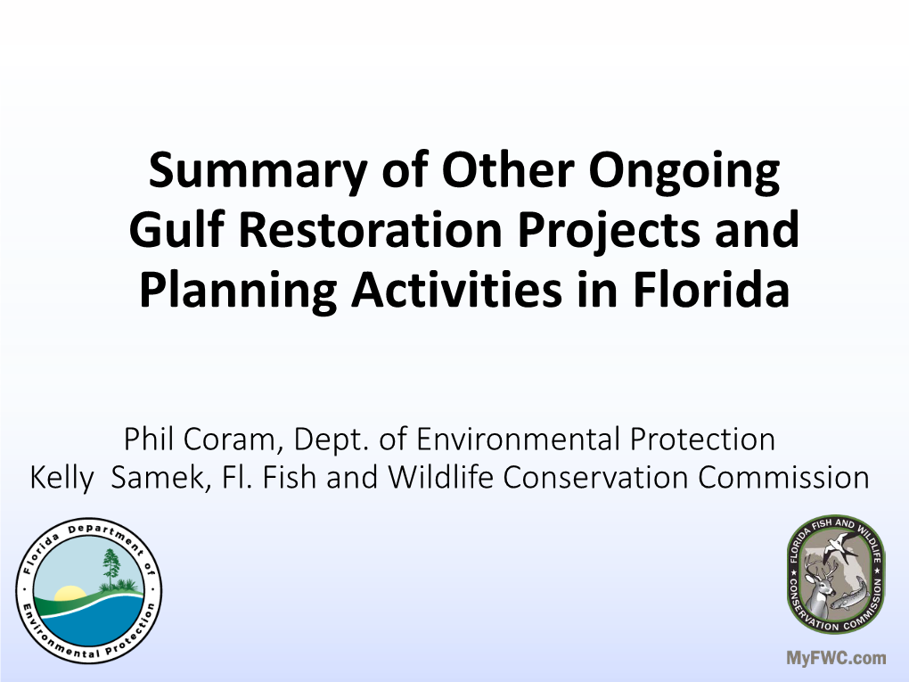 Summary of Other Ongoing Gulf Restoration Projects and Planning Activities in Florida