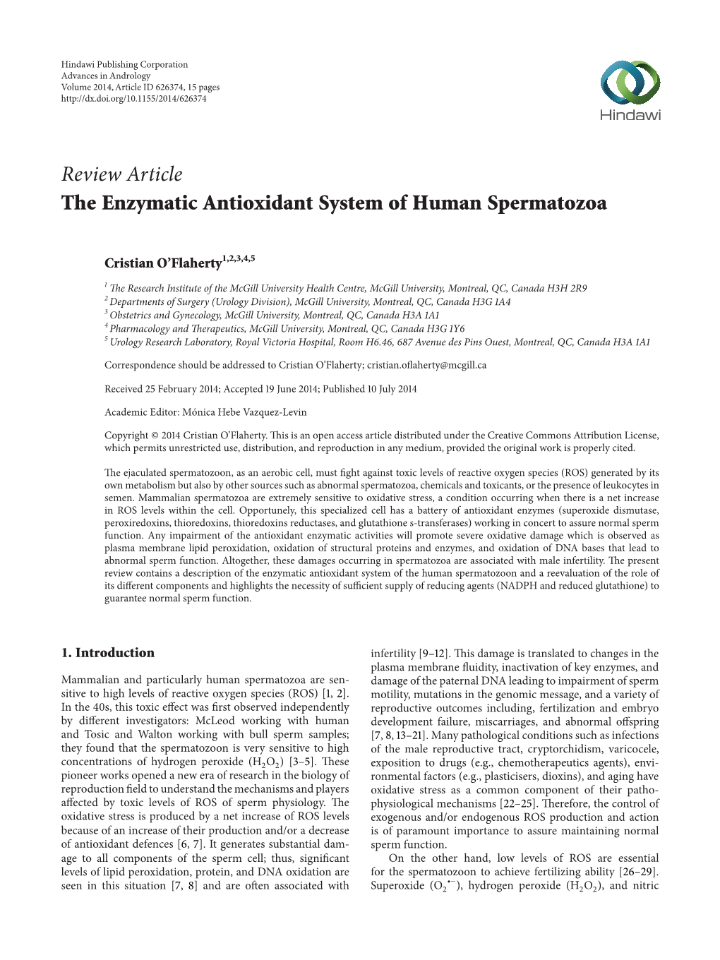 The Enzymatic Antioxidant System of Human Spermatozoa