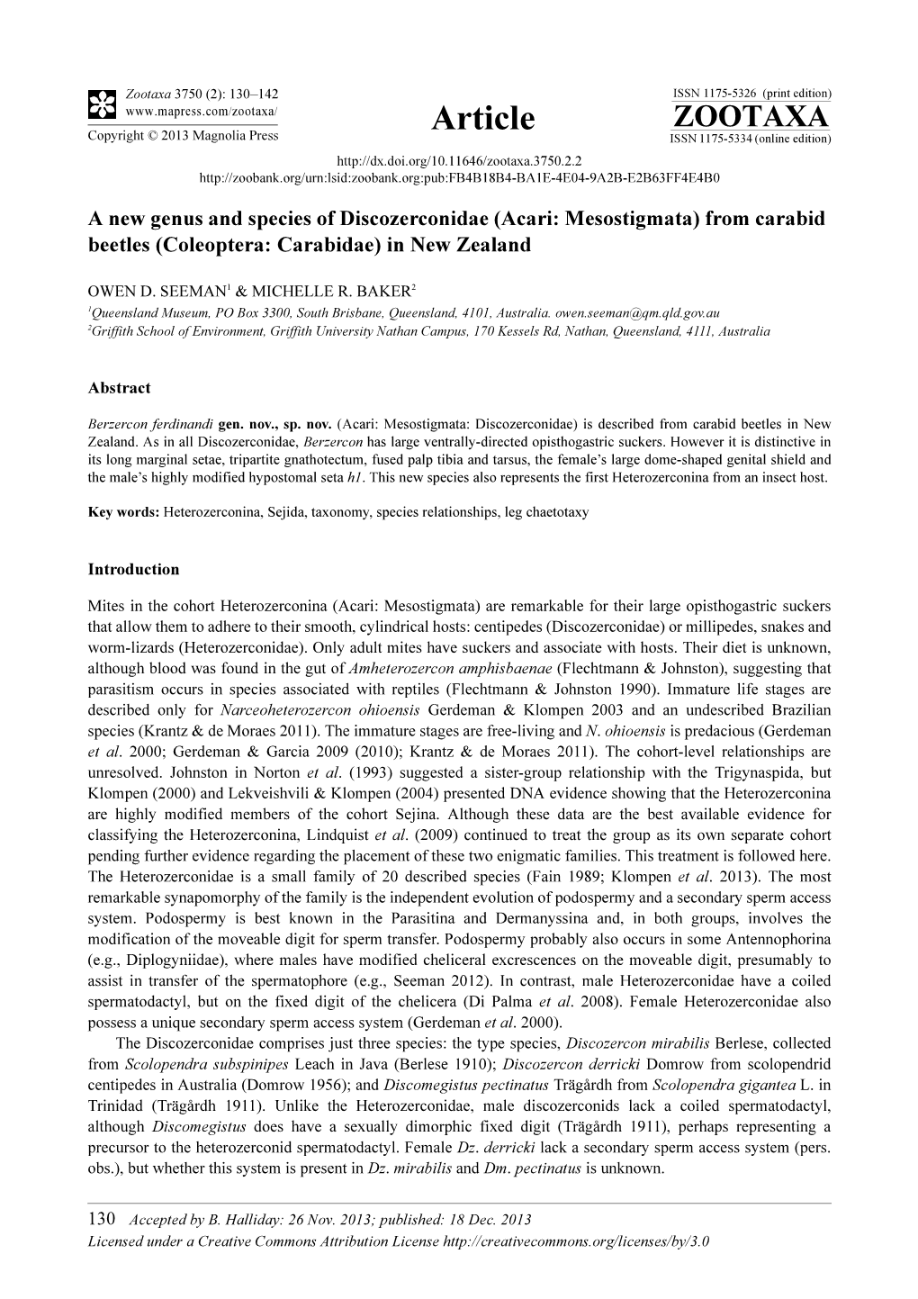 Acari: Mesostigmata) from Carabid Beetles (Coleoptera: Carabidae) in New Zealand