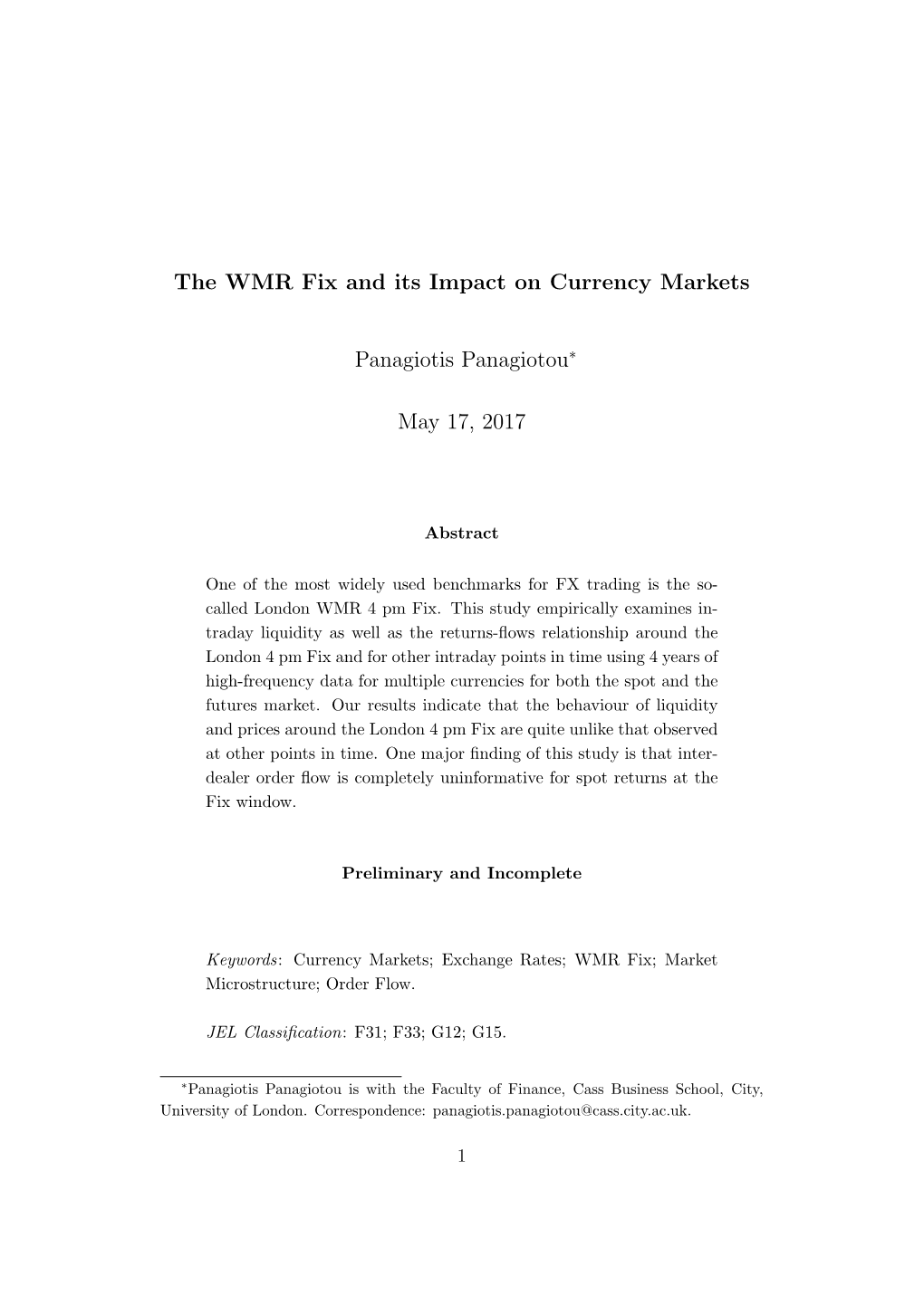 The WMR Fix and Its Impact on Currency Markets Panagiotis