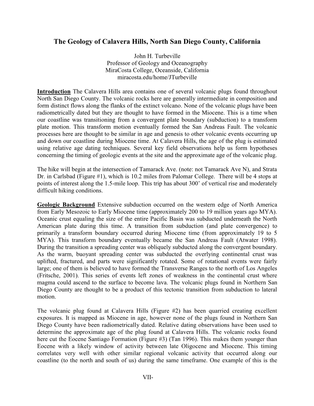 The Geology of Calavera Hills, North San Diego County, California