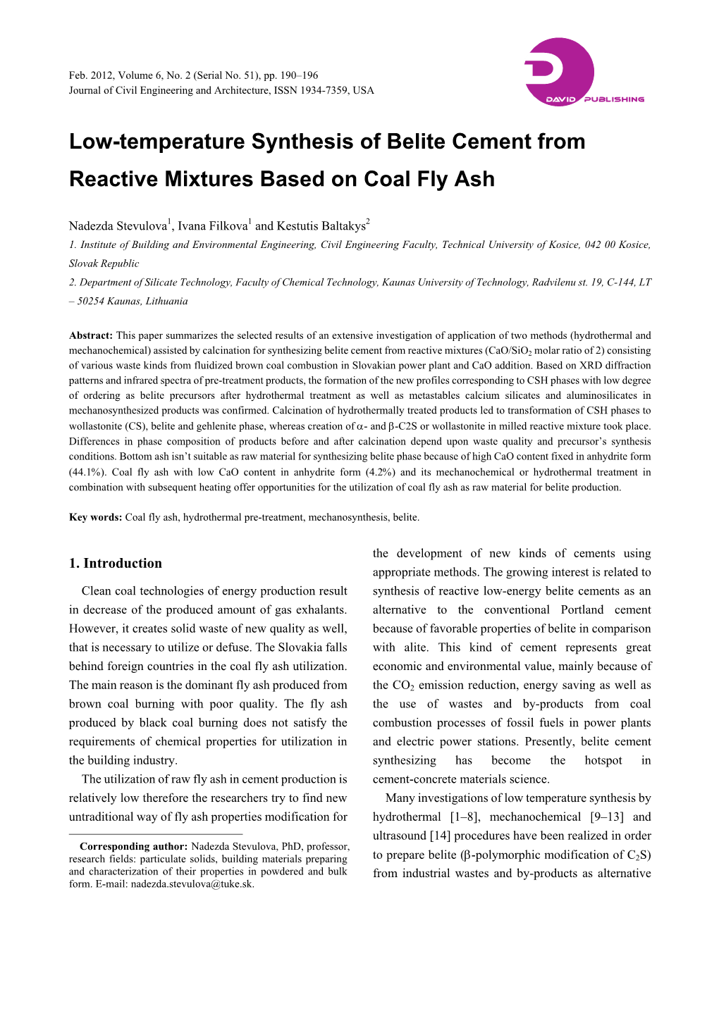 Low-Temperature Synthesis of Belite Cement from Reactive Mixtures Based on Coal Fly Ash