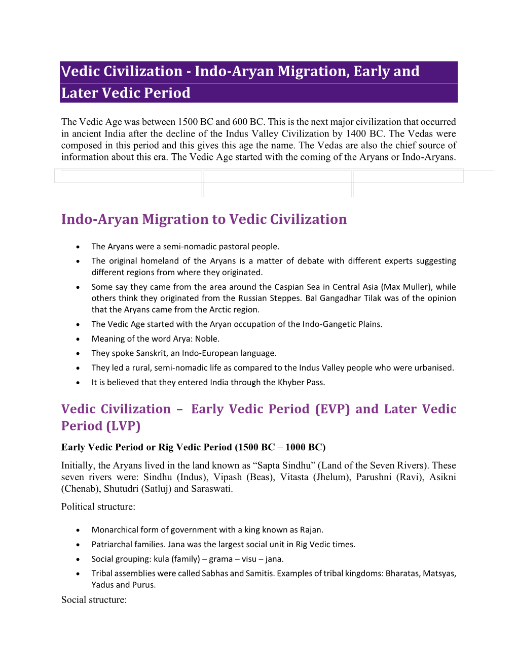 Indo-Aryan Migration, Early and Later Vedic Period