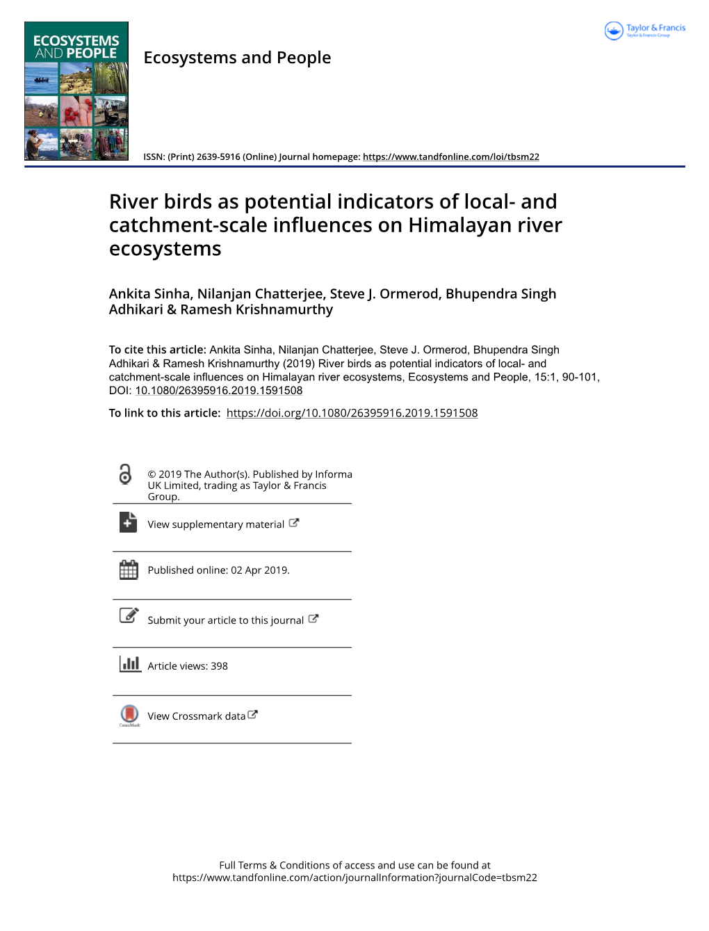 River Birds As Potential Indicators of Local- and Catchment-Scale Influences on Himalayan River Ecosystems