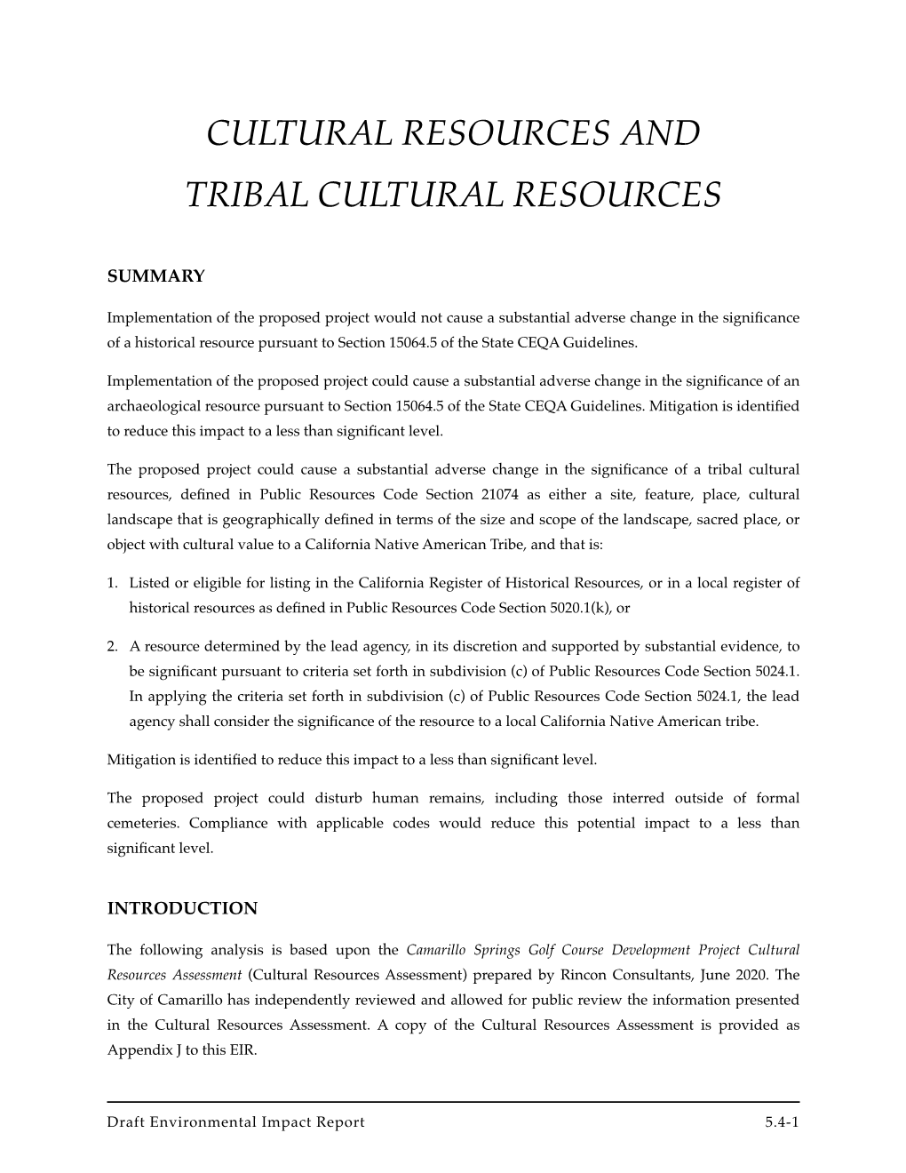 5.4 Cultural Resources