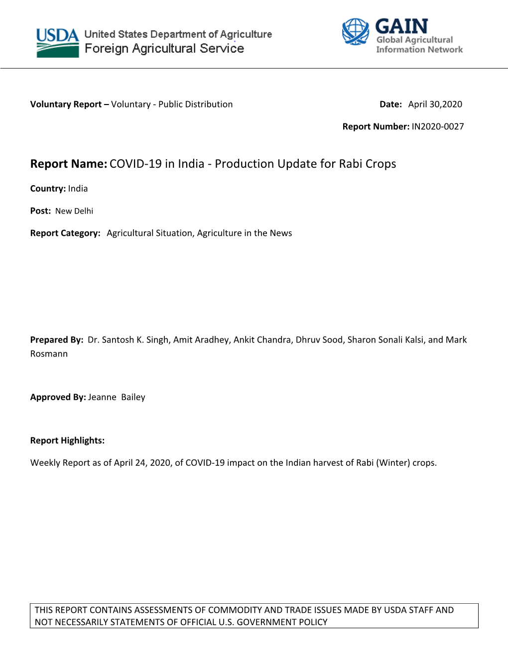Report Name:COVID-19 in India