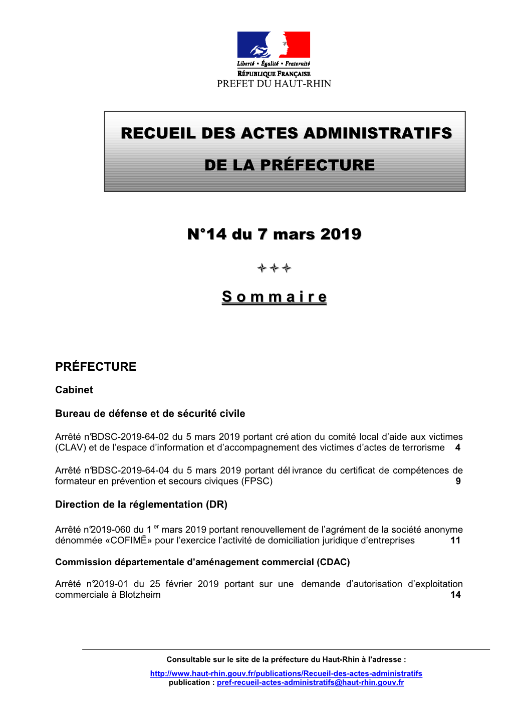 Recueil Des Actes Administratifs De La Préfecture