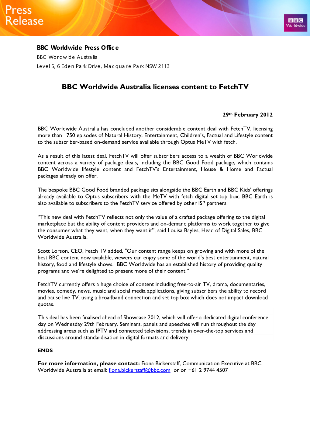 BBC Worldwide Australia Licenses Content to Fetchtv