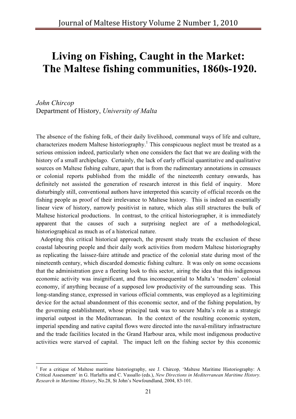 The Maltese Fishing Communities, 1860S-1920