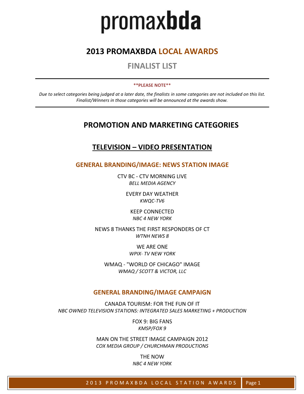 2013 Promaxbda Local Awards Finalist List