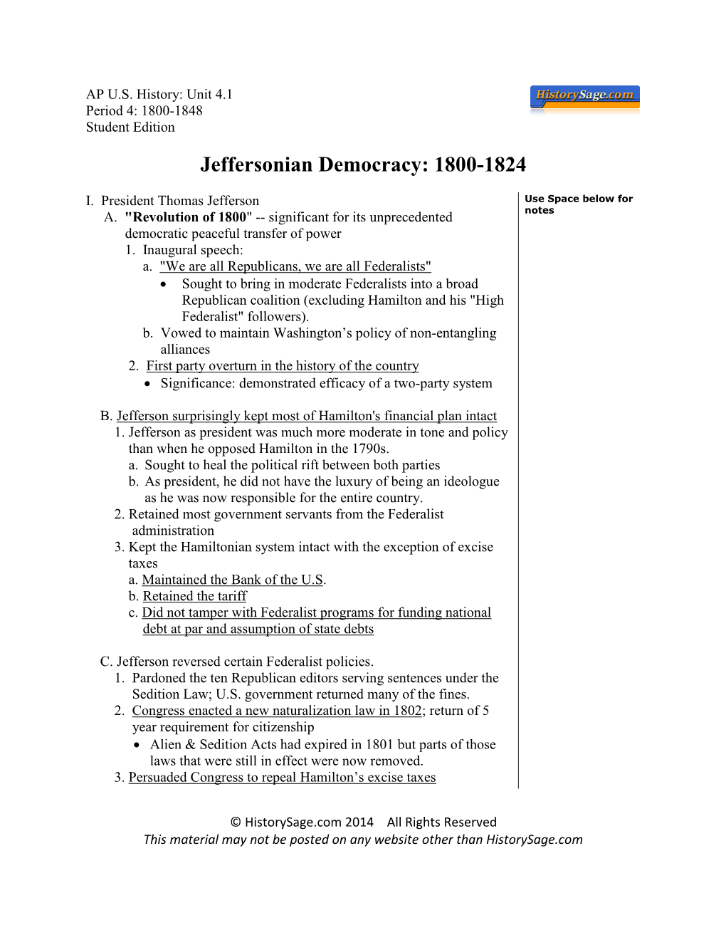 Jeffersonian Democracy: 1800-1824