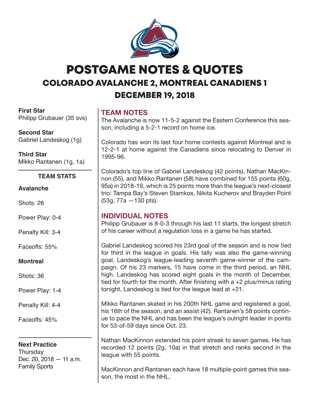 Postgame Notes & Quotes