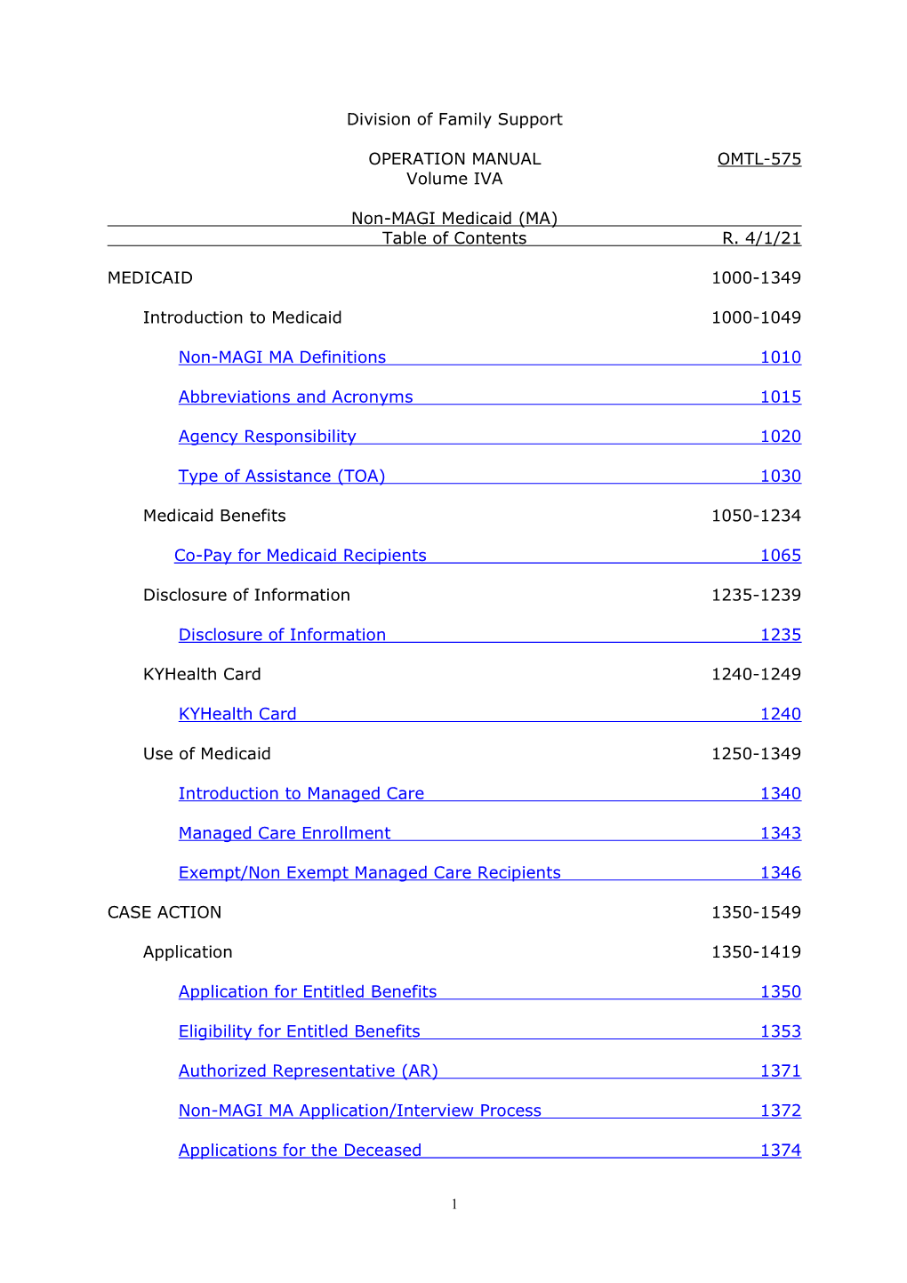 Division Of Family Support OPERATION MANUAL OMTL-575 Volume IVA Non ...