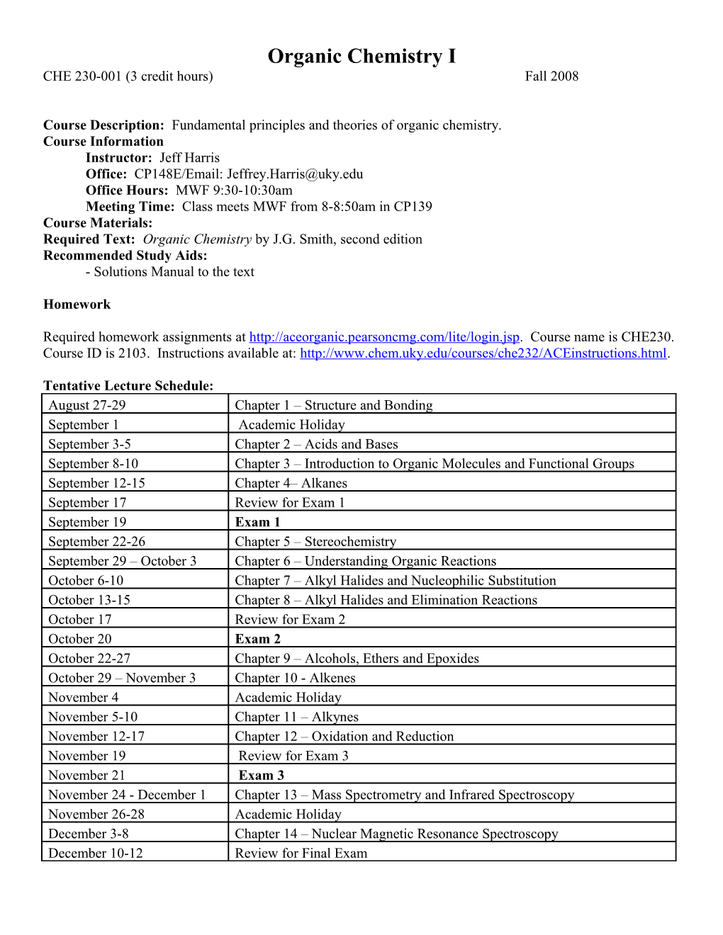 Organic Chemistry I