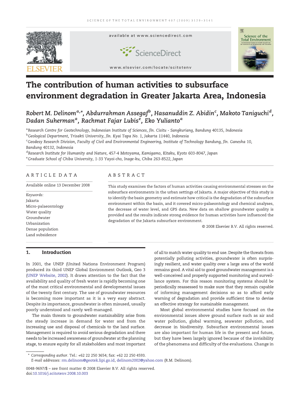 The Contribution of Human Activities to Subsurface Environment Degradation in Greater Jakarta Area, Indonesia