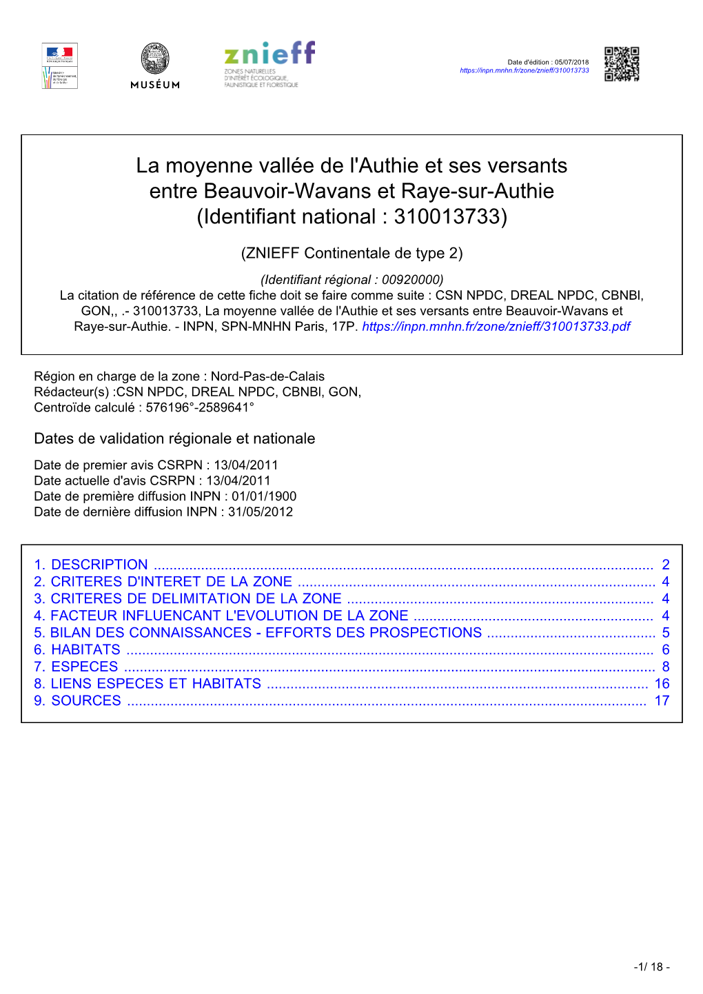 La Moyenne Vallée De L'authie Et Ses Versants Entre Beauvoir-Wavans Et Raye-Sur-Authie (Identifiant National : 310013733)