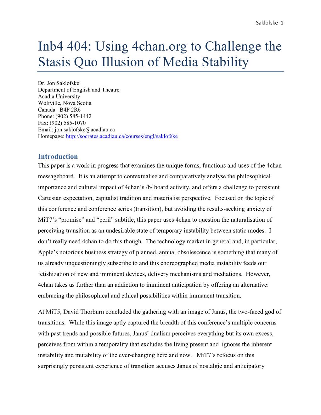 Using 4Chan.Org to Challenge the Stasis Quo Illusion of Media Stability