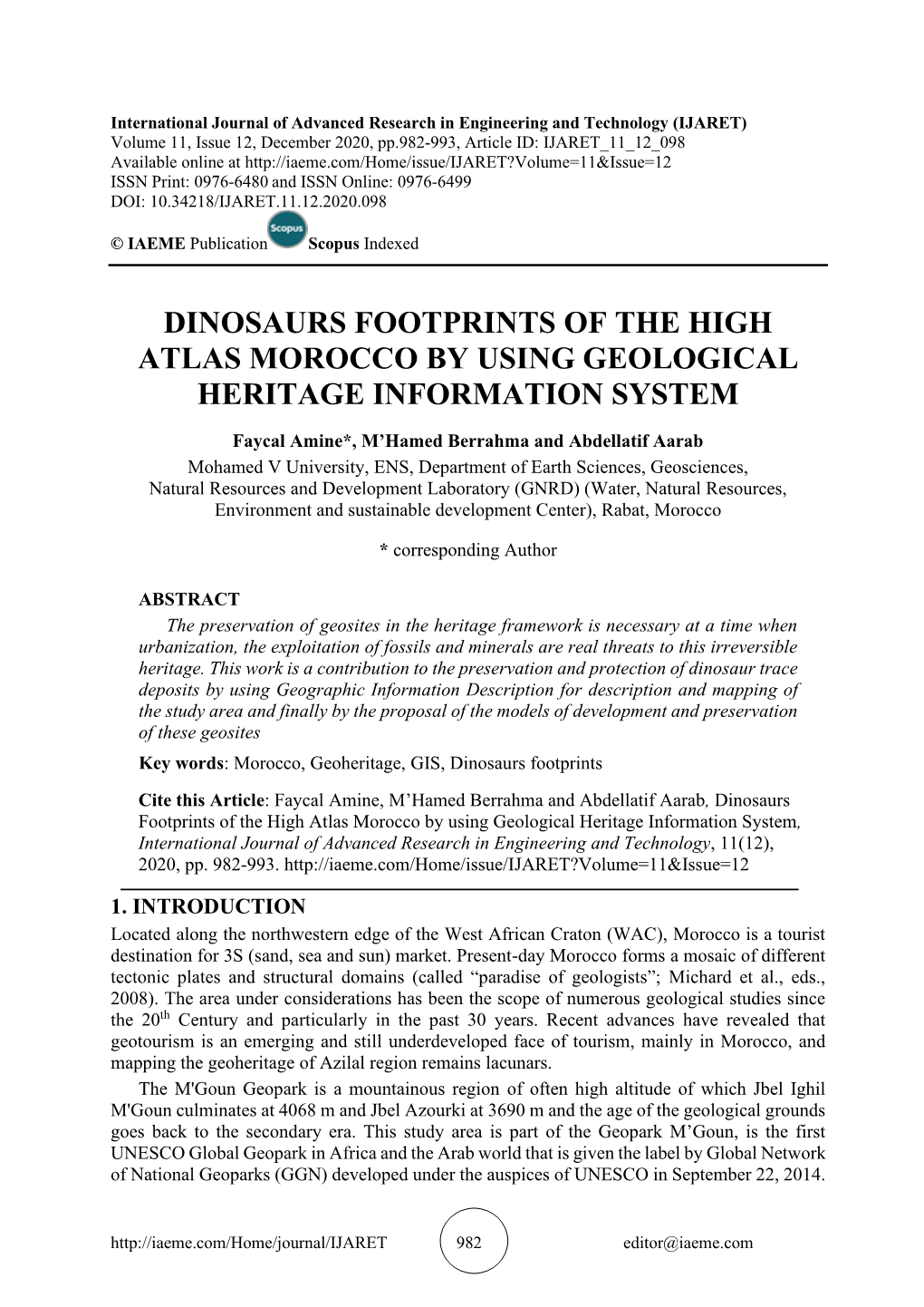 Dinosaurs Footprints of the High Atlas Morocco by Using Geological Heritage Information System