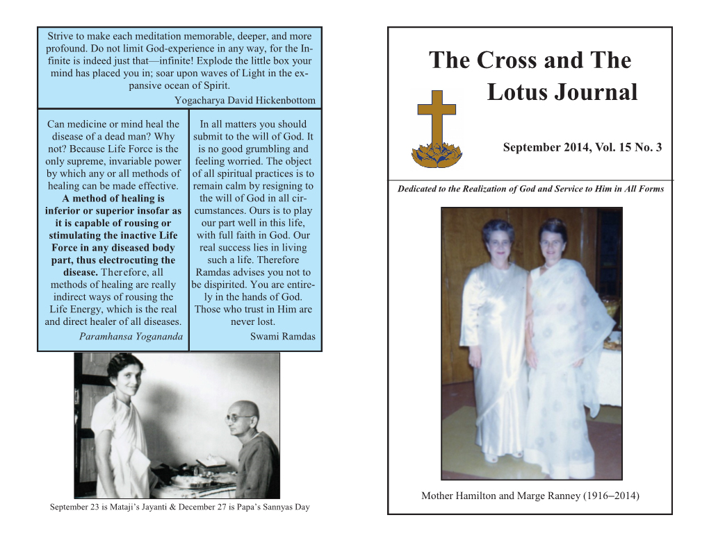 The Cross and the Lotus Journal Page 35 the Cross and the Lotus Journal Is Published by Center News