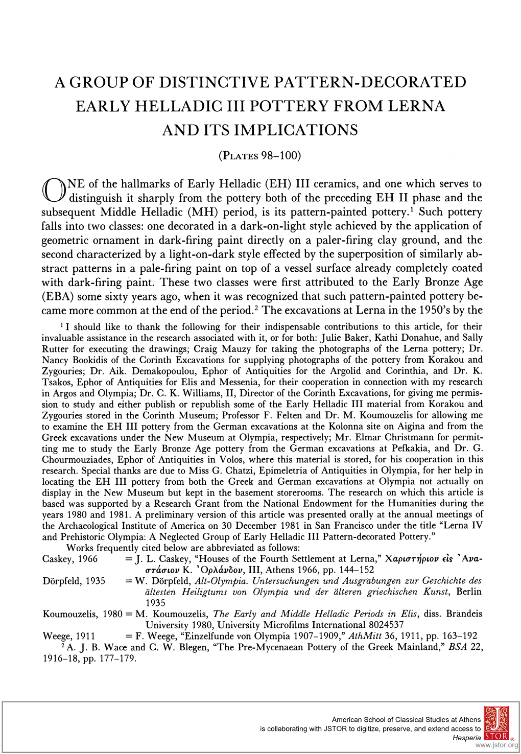 A Group of Distinctive Pattern-Decorated Early Helladic Iii Pottery from Lerna and Its Implications