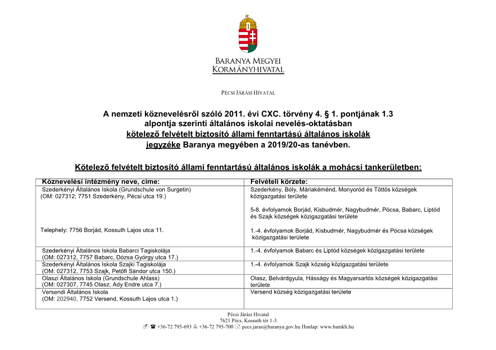 Mohácsi Tankerület 2019-2020