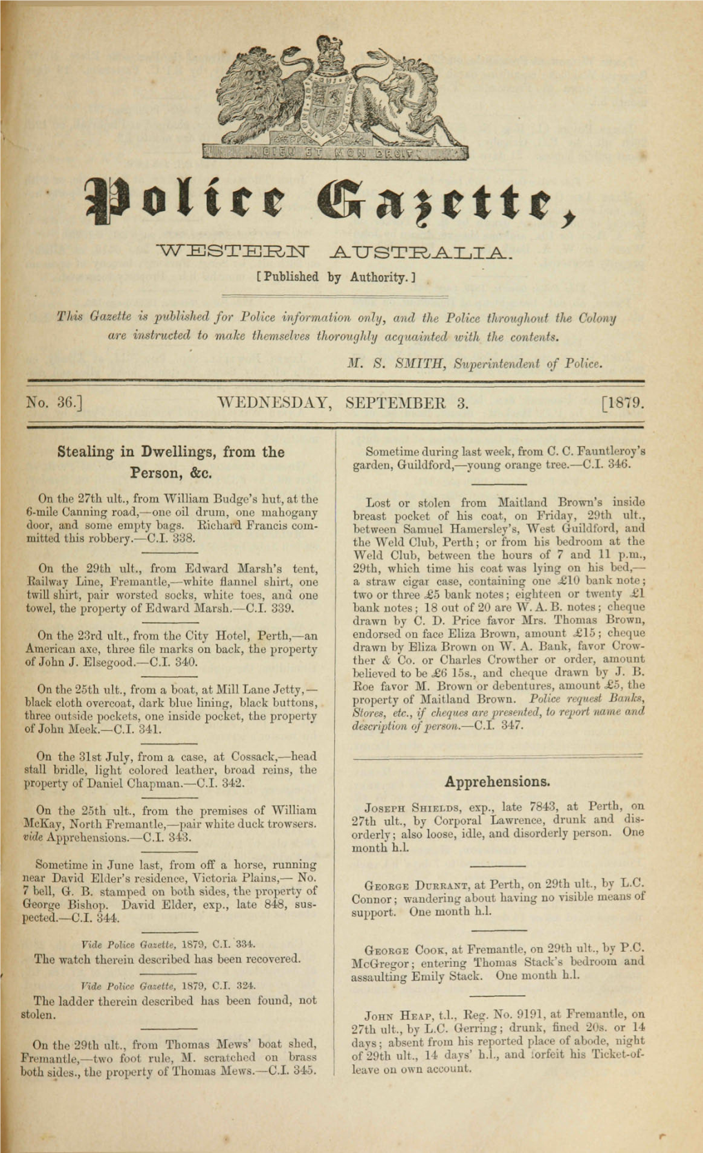 1879. Stealing in Dwellings, from the Person, &C. Apprehensions