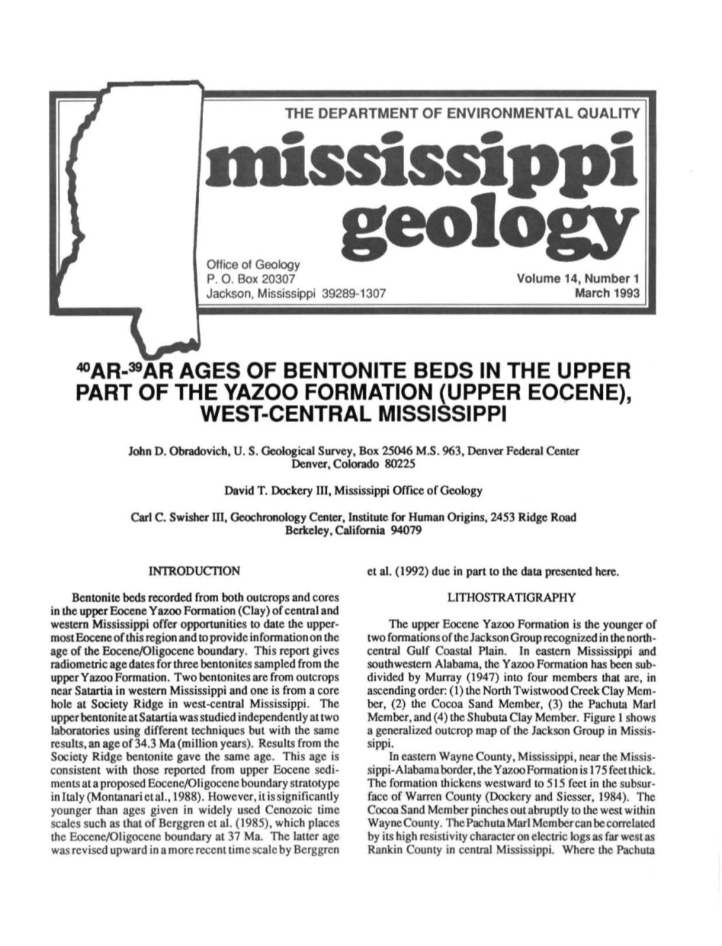 Mississippi Geology Office of Geology P