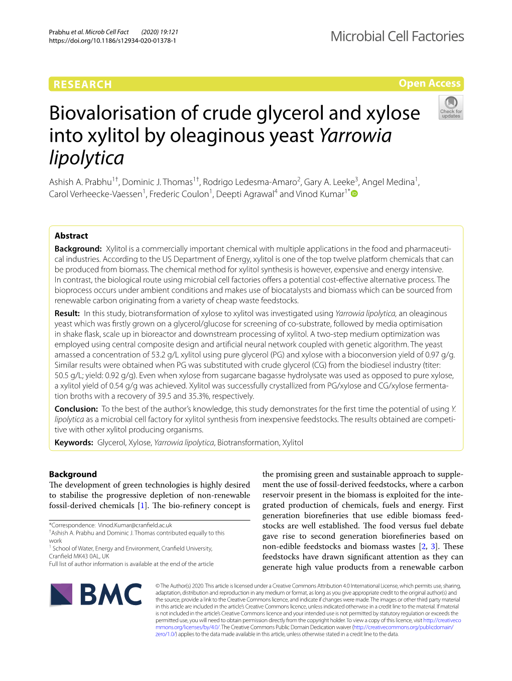 Biovalorisation of Crude Glycerol and Xylose Into Xylitol by Oleaginous Yeast Yarrowia Lipolytica Ashish A