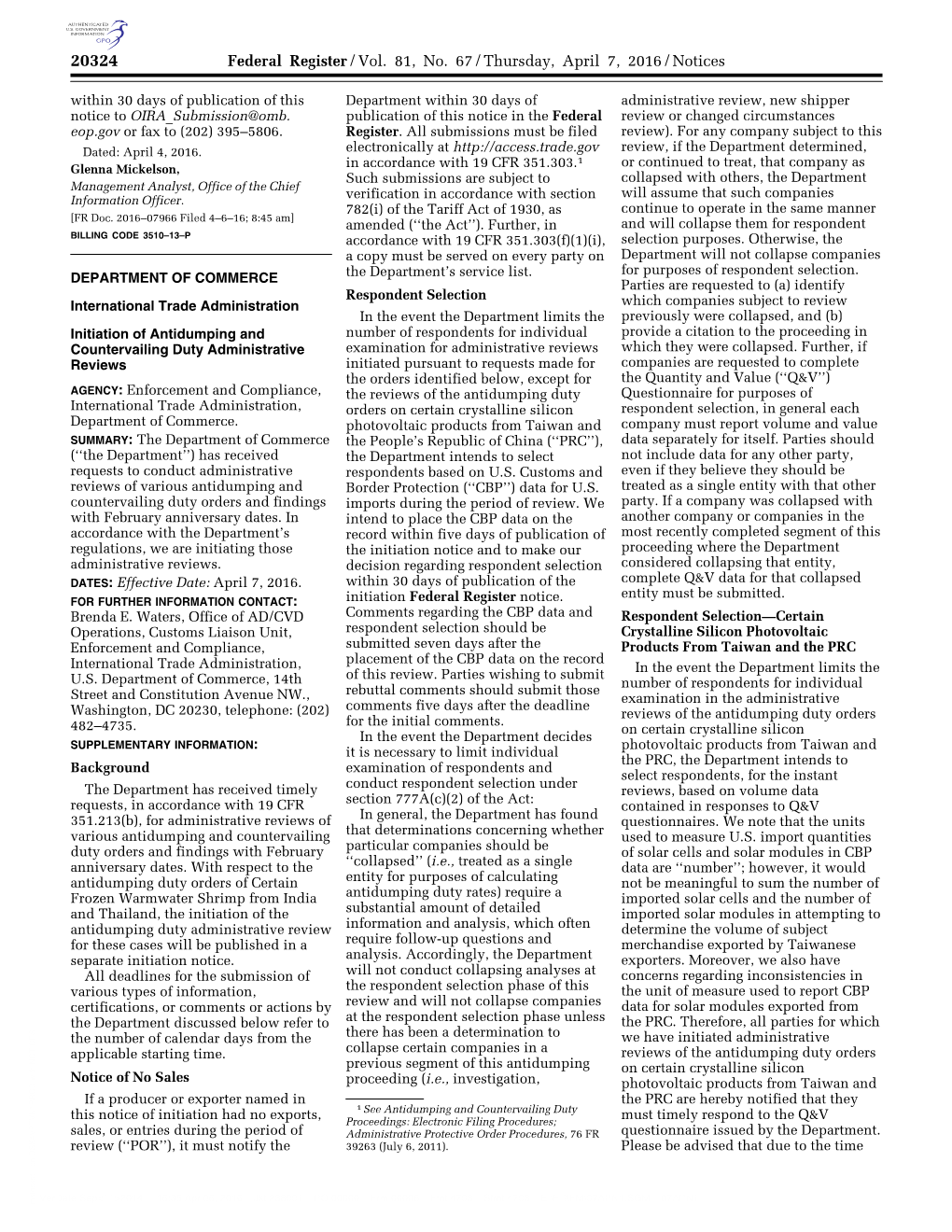 Federal Register/Vol. 81, No. 67/Thursday, April 7, 2016/Notices