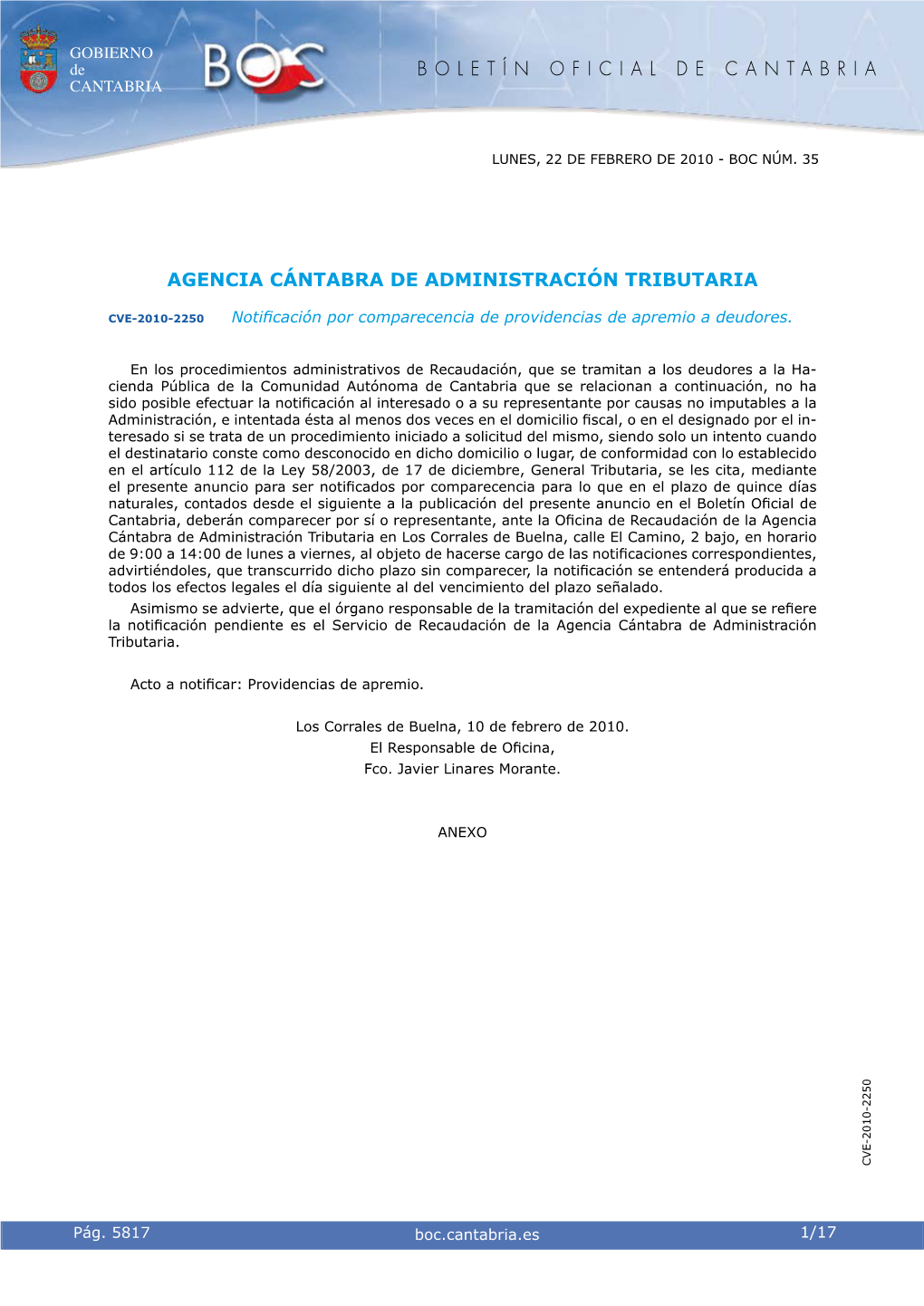 B O L E T Í N O F I C I a L D E C a N T a B R I a Agencia Cántabra De Administración Tributaria