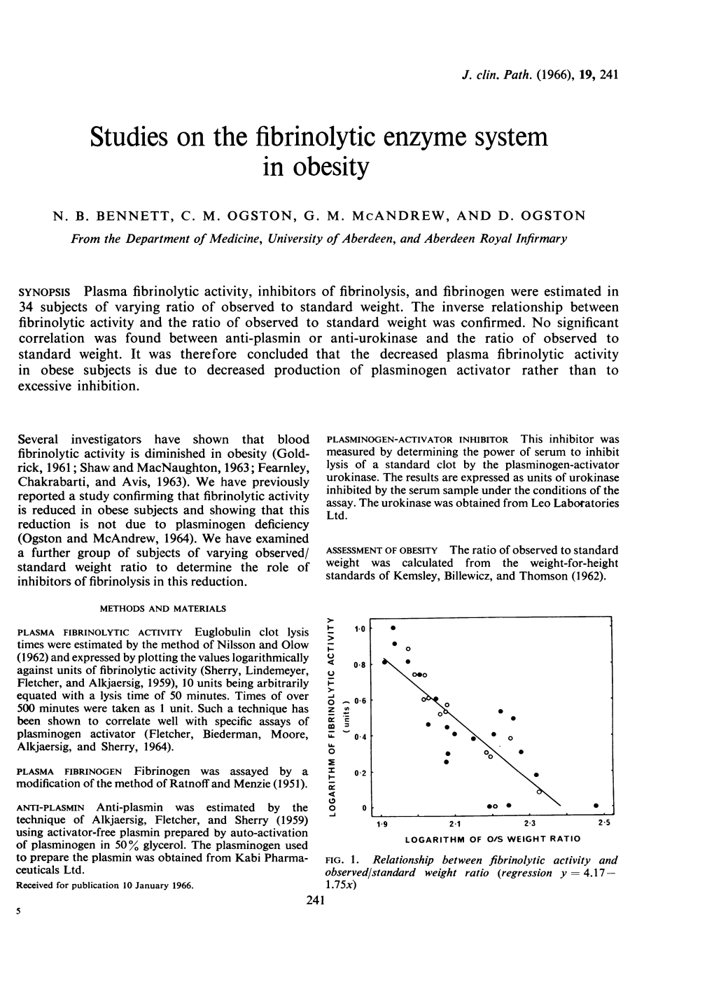 Studies on the Fibrinolytic Enzyme System in Obesity