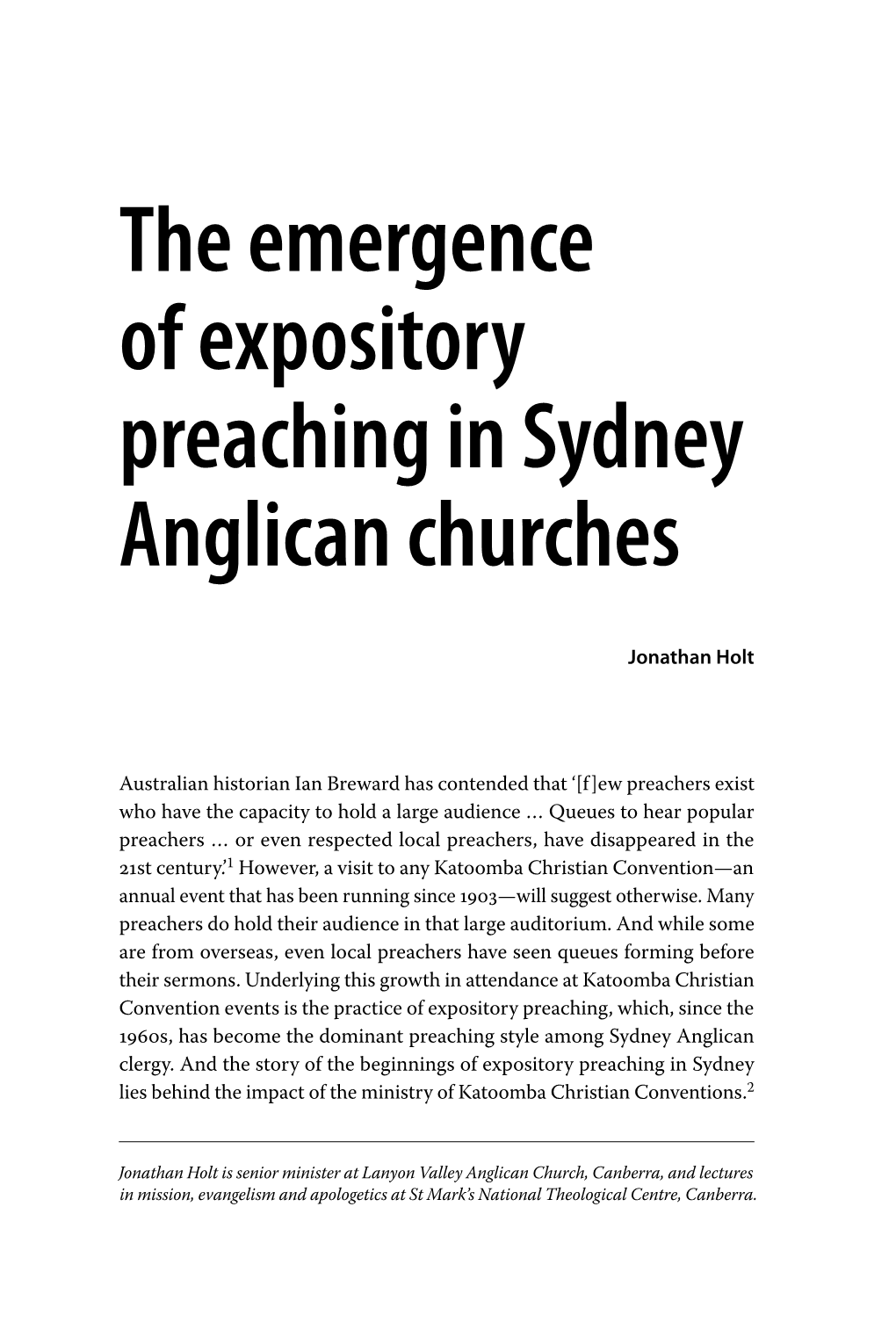 The Emergence of Expository Preaching in Sydney Anglican Churches