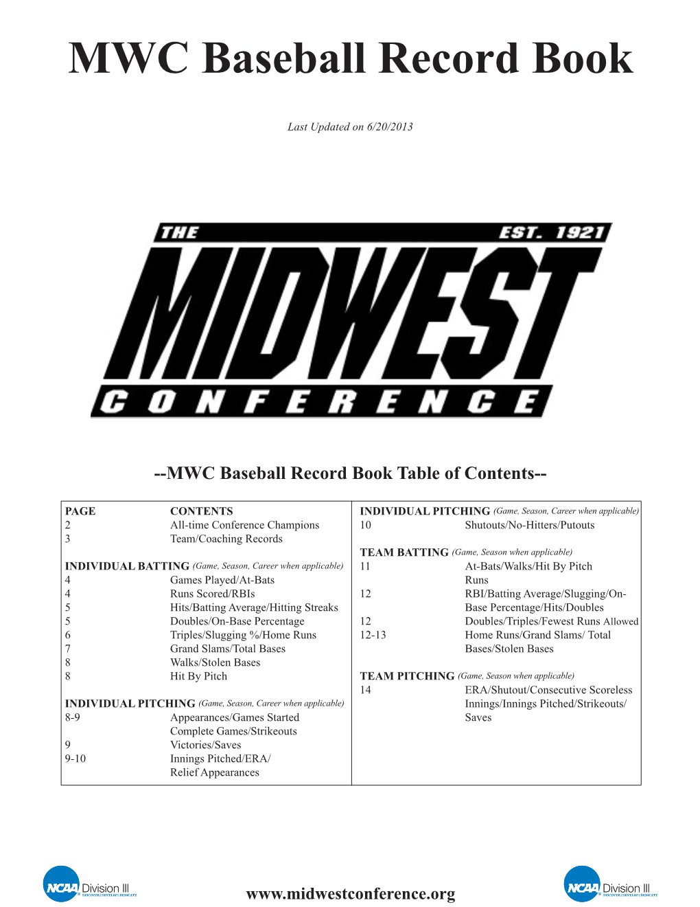 MWC Baseball Record Book