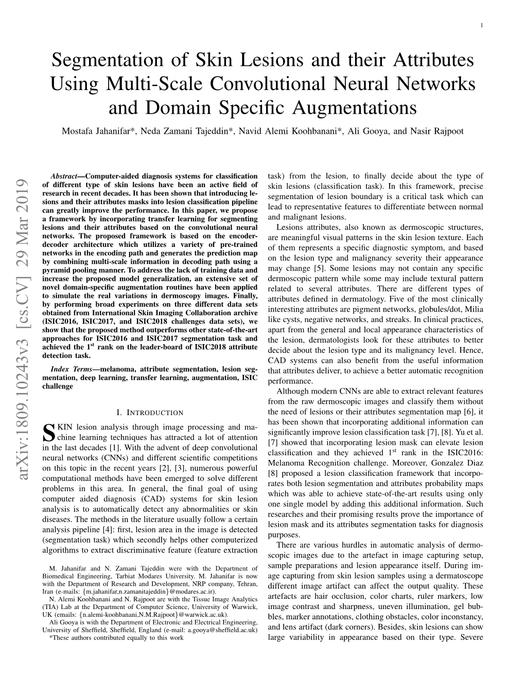 Segmentation of Skin Lesions and Their Attributes Using Multi-Scale