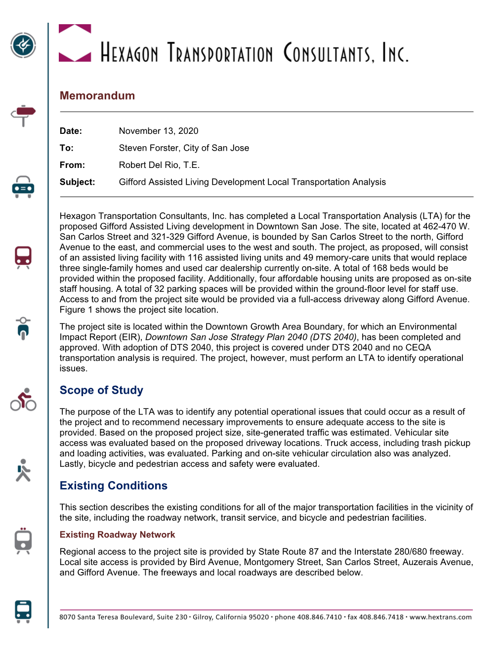 Memorandum Scope of Study Existing Conditions