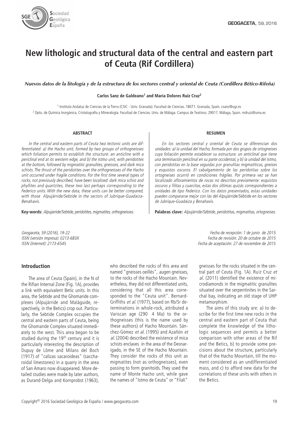 New Lithologic and Structural Data of the Central and Eastern Part of Ceuta (Rif Cordillera)