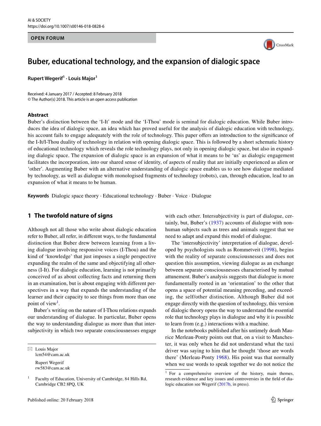 Buber, Educational Technology, and the Expansion of Dialogic Space