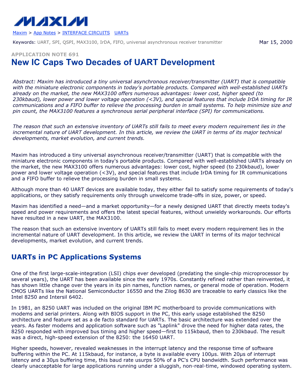 New IC Caps Two Decades of UART Development