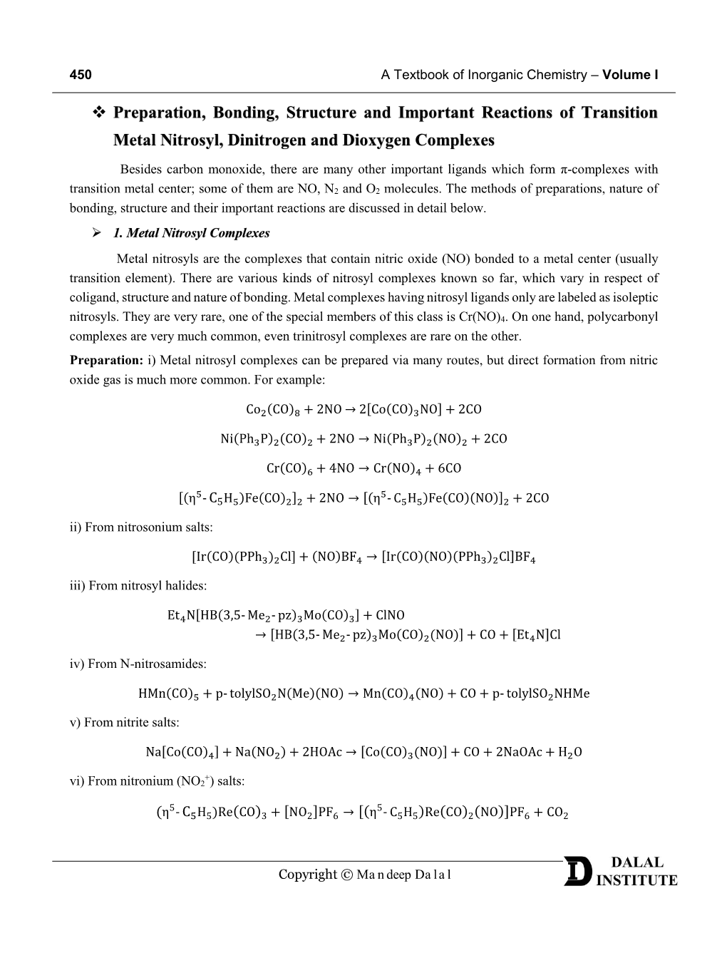 Preparation, Bonding, Structure and Important Reactions of Transition